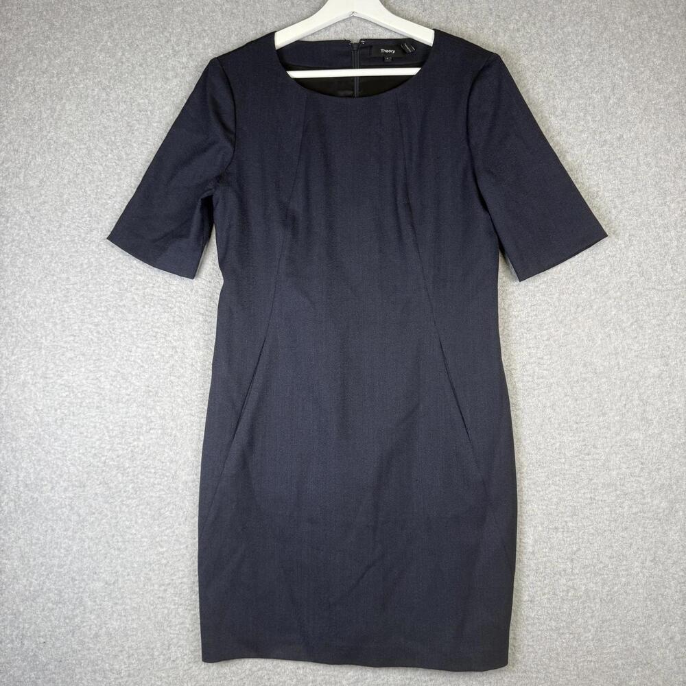 Theory Women's Size 4 Navy Wool Blend Short Sleeve A Line Dress